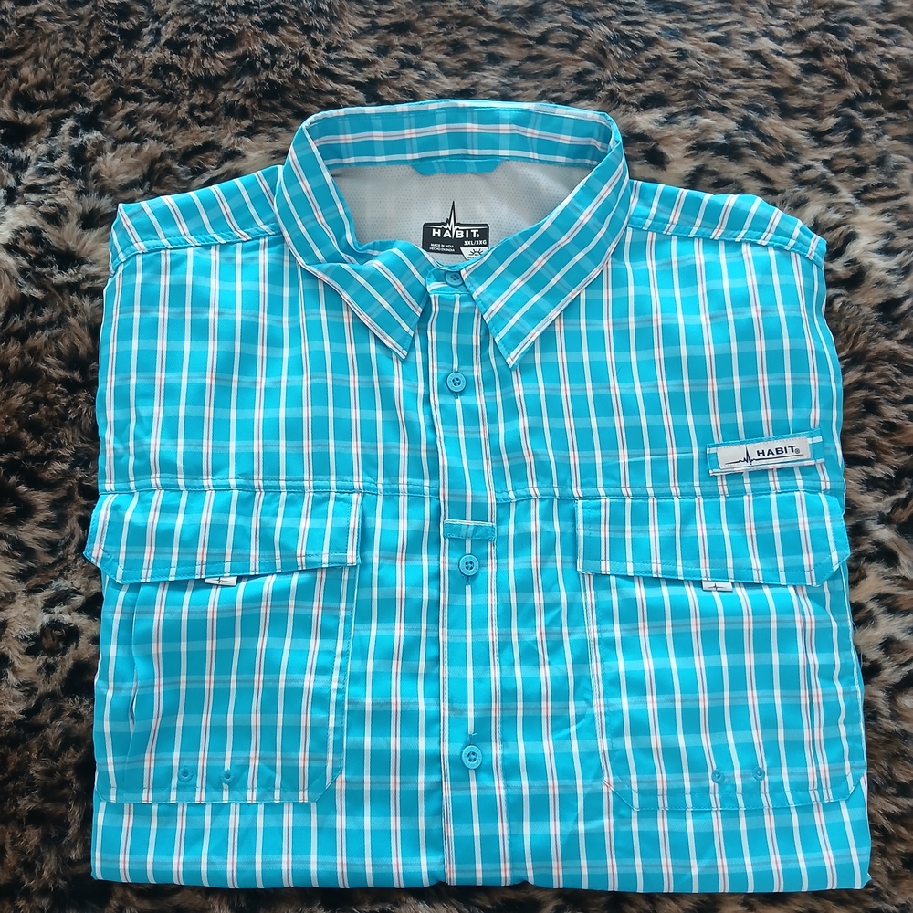 Habit Blue Plaid Short Sleeve Button-Up Vented Shirt  Fishing/Camping  Mens 3X